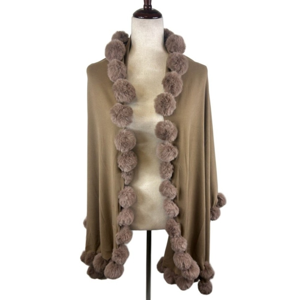 La Fiorentina Tan Wrap with Pom Pom Trim